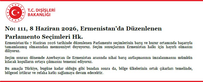 МИД Турции оценил парламентские выборы в Армении 7 июня 2026 года